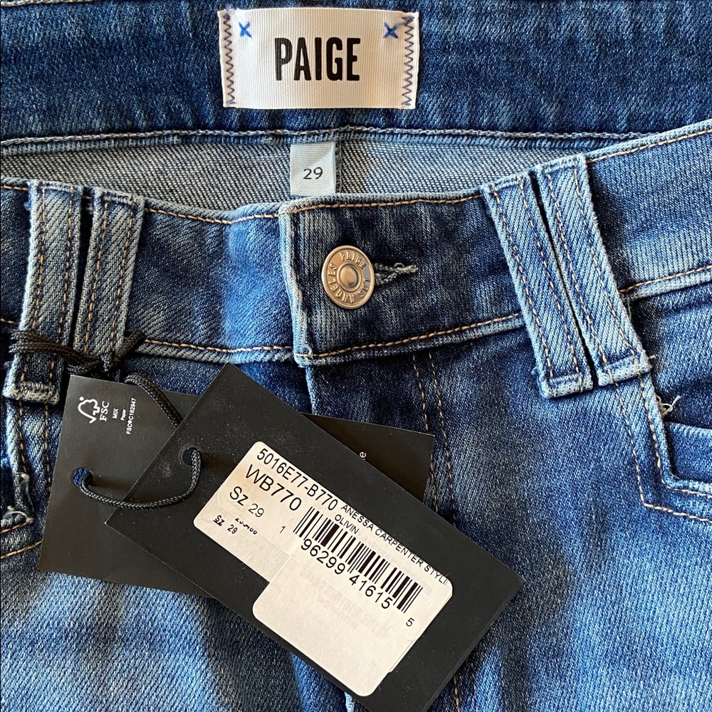 PAIGE Anessa High Waist Wide Leg Carpenter Jeans, Olivin Distressed, Sz 29, NWT - Picture 8 of 15